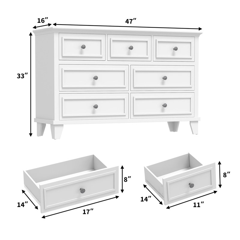 119.4 cm W Chest of 7 Drawers, White