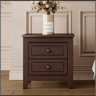 2-Drawer Nightstand For Bedroom, Mid Century Retro Bedside Table With Classic Design