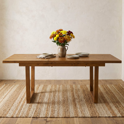 Extendable Solid Wood Dining Table With Sled Legs, Farmhouse Reclaimed Pine Dining Table For Kitchen/Dining Room
