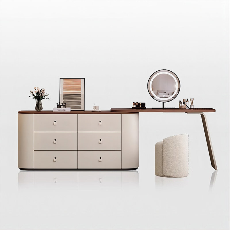 Coiffeuse avec miroir lumineux, 6 tiroirs, 1 chaise