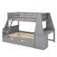 Lit superposé avec lit gigogne et bureau, tiroirs de rangement et tablette-1017710897