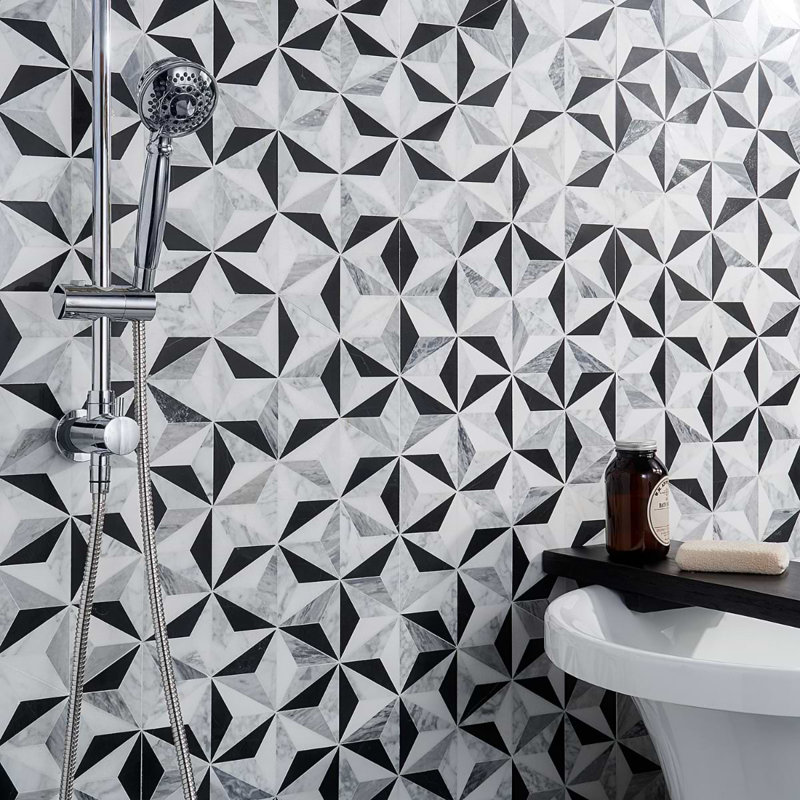 Phantasm Polished Marble Mosaic Tile, Tuxedo Black/White
