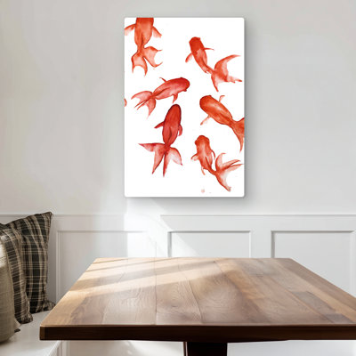 Red Fishes Metal Print | Coastal Aquatic Animals Home Decor