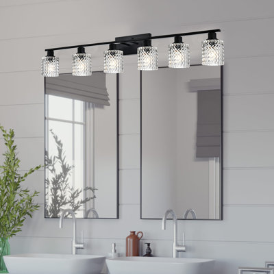 Luminaire de meuble-lavabo industriel 6 lumières avec abat-jour en verre martelé avec finition noire