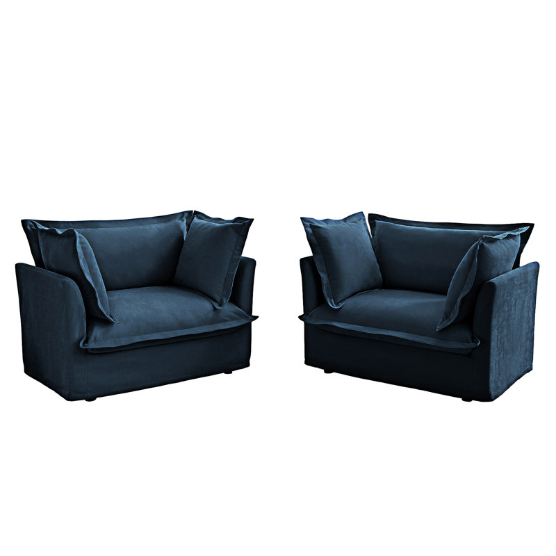 Modern Armchairs Accent Chair Set of 2, Blue Chenille