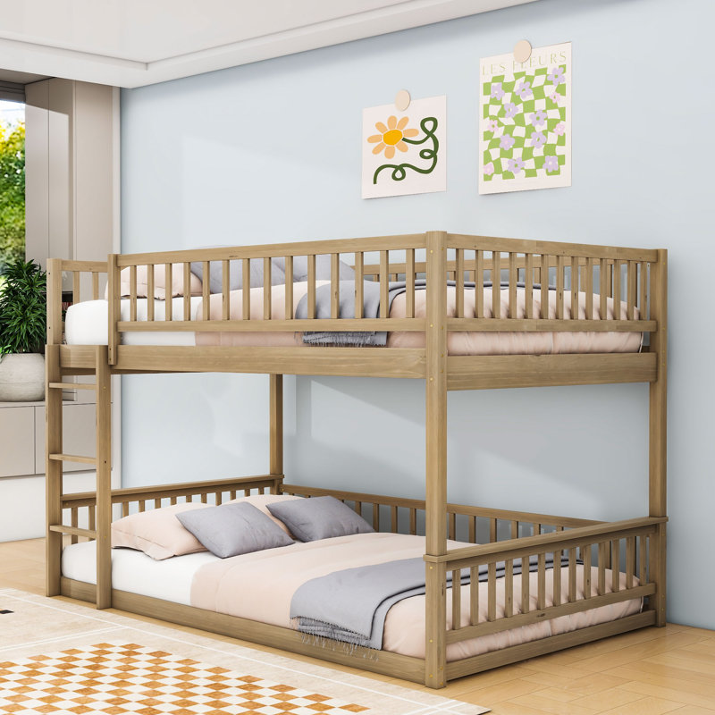 Lit superposé grand sur grand avec motif détachable et échelle, Noyer