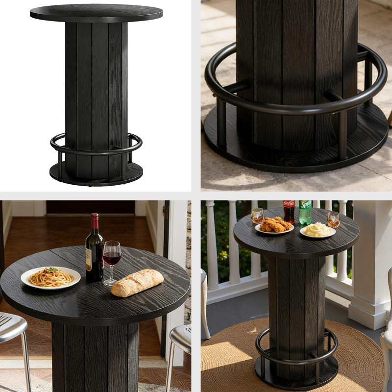 Small Meeting Table,Bar Table,Round Dining Table, Black