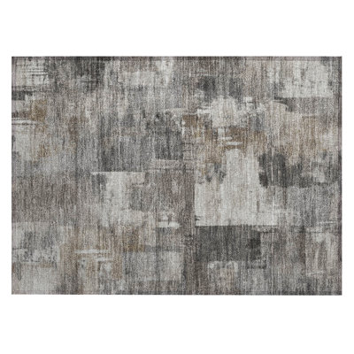 Machine Washable Indoor/Outdoor Xhevrie Pewter Rug