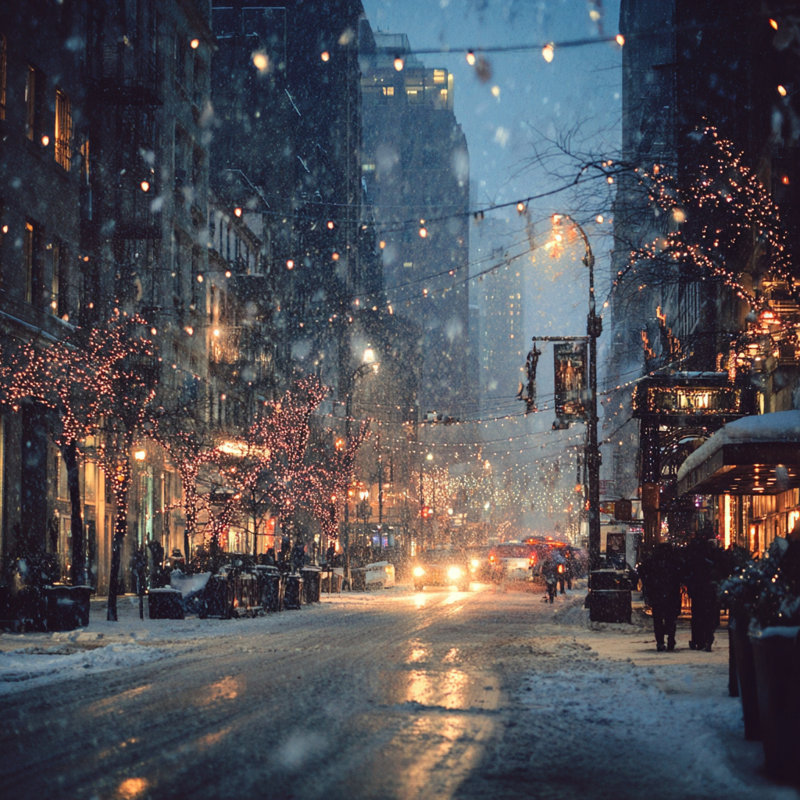 «Winter City Lights Boulevard», art mural sur toile tendue, 12 po x 12 po