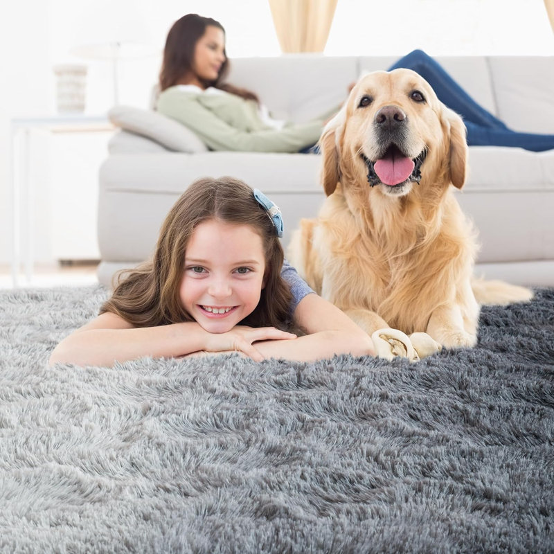 Noahas Fuzzy Tie-Dyed Black And Grey 4X6 Area Rug, Thick Shag Fluffy Carpet, Non-Slip Soft Kids Rug For Bedroom Living Room, Noise Reduction Home Room Decor