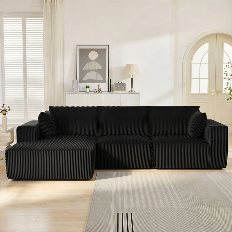 Canapé modulaire modulaire, canapé modulaire Cloud avec assise profonde, canapé modulaire moderne en L avec méridienne, fauteuils rembourrés désossés pour le salon (velours côtelé, noir, méridienne)