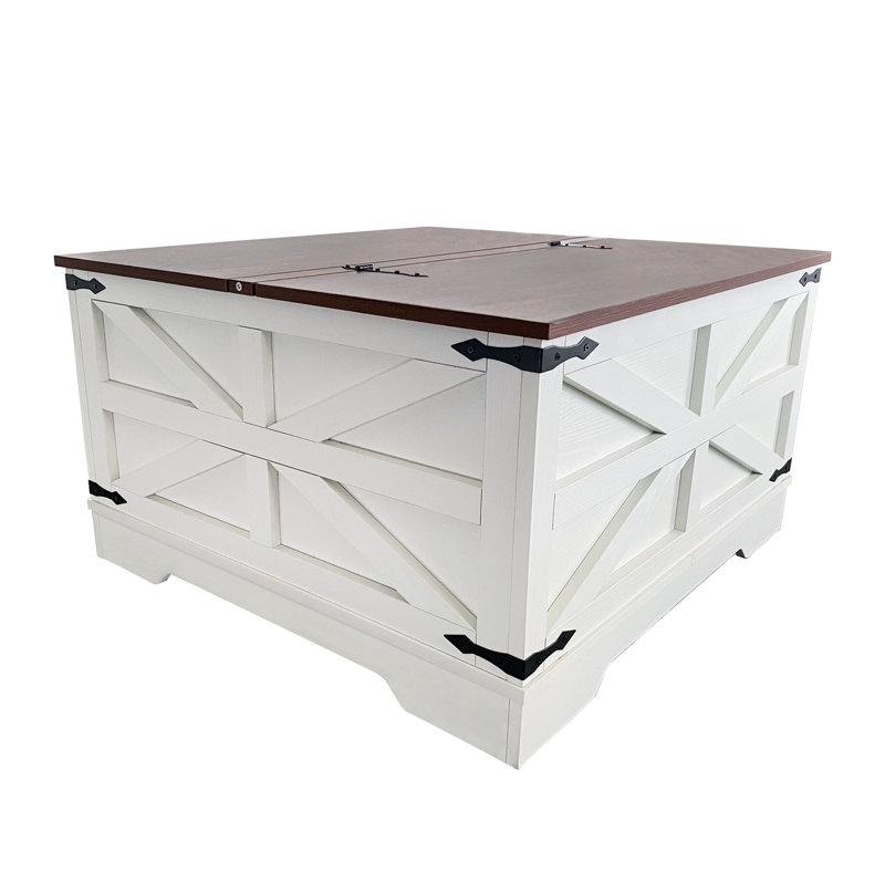 Dahlquist Farmhouse Square Storage Coffee Table with Hinged Lift Top, White