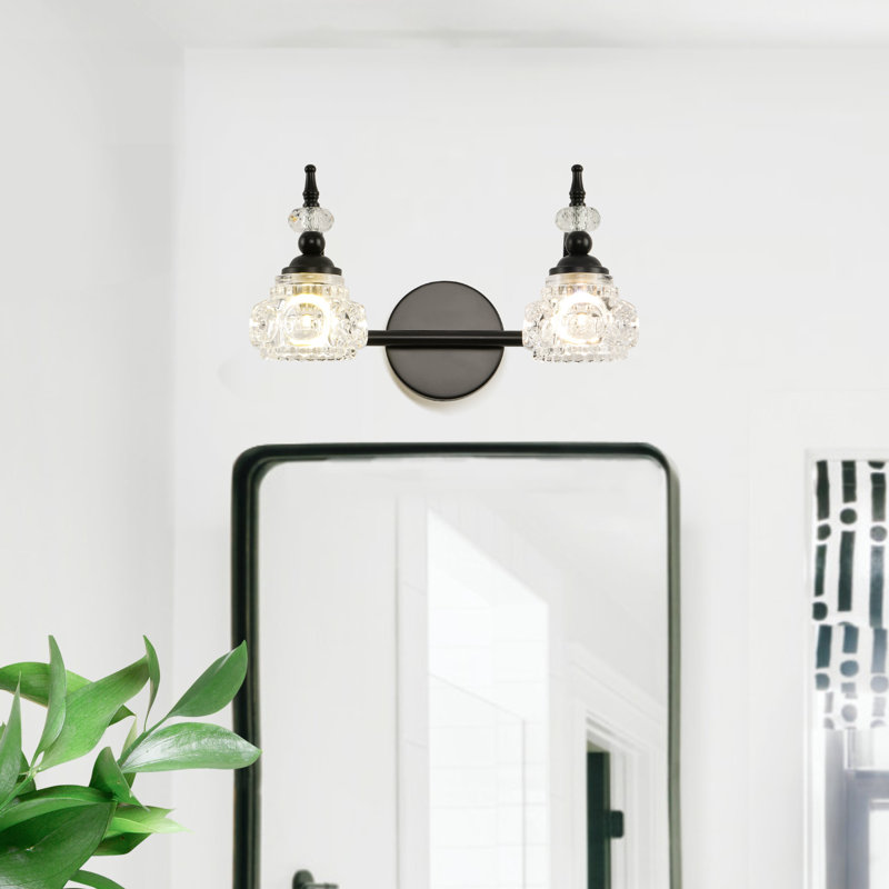 Éclairage pour meuble-lavabo avec abat-jour en cristal transparent Epochdelight, Noir mat, Deux lumières