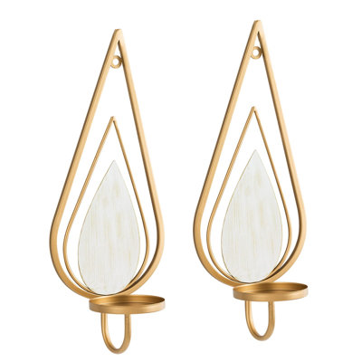 Ensemble de 2 bougeoirs muraux dorés - Bougeoirs en fer suspendus en métal pour décoration intérieure, chambre à coucher, salon (doré, moderne)