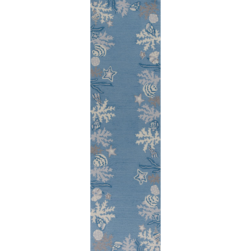 Trainor Handmade Hand-Hooked Sea Blue Area Rug