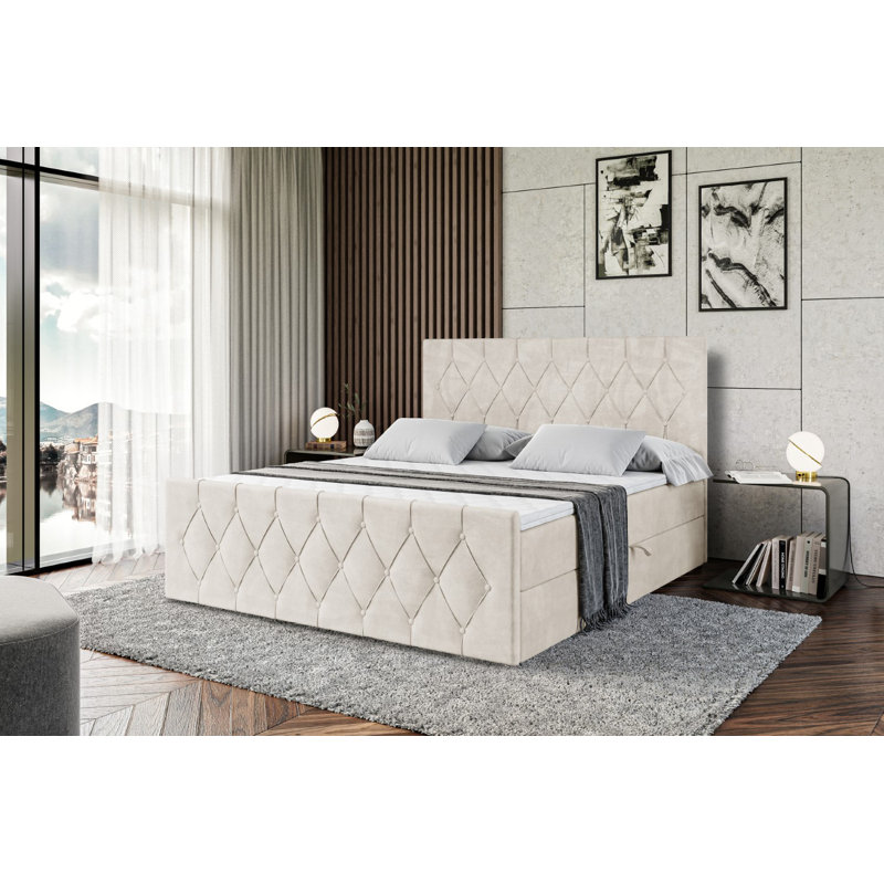 Ashanty Bed with Mattress, 160 x 200cm, Beige Cream
