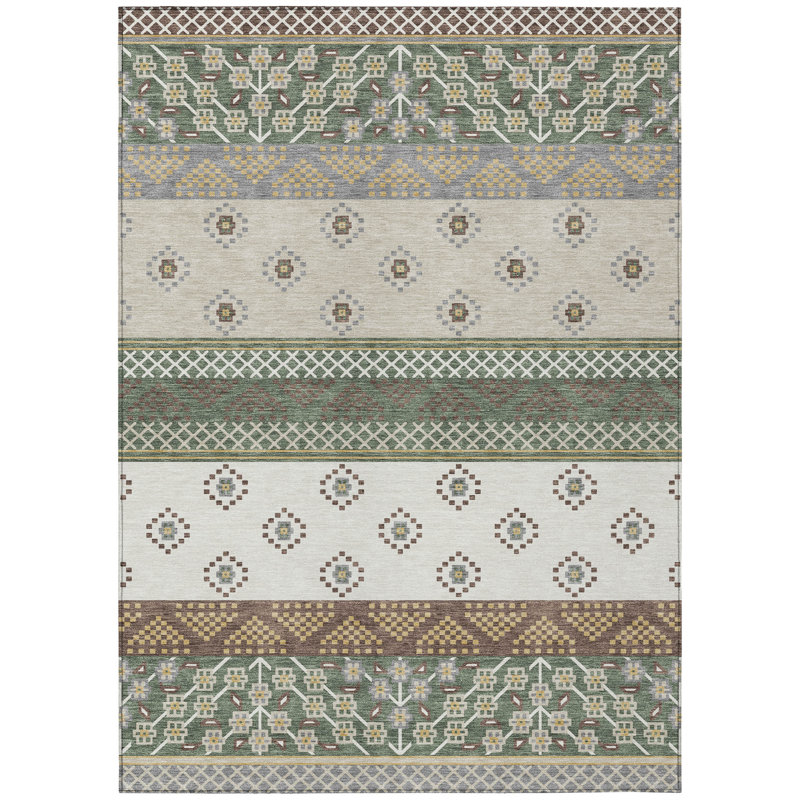 Machine Washable Indoor/Outdoor Chantille ACN2662 Stripes Rug, Basil, 8' x 10'