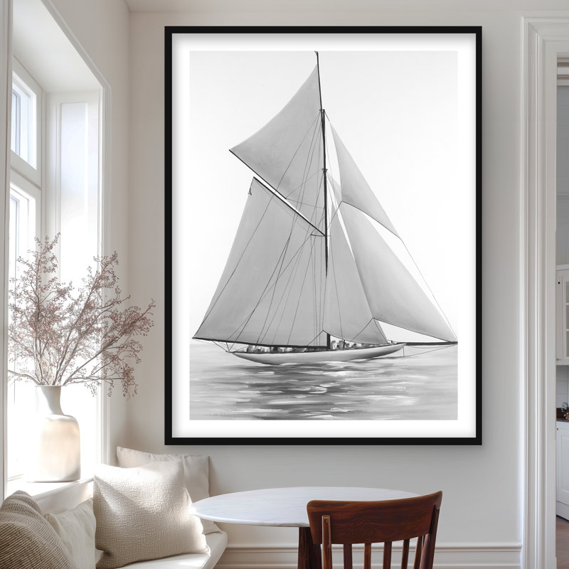 Impression de voilier encadré noir et blanc «Sailing Ship Waves» | Décoration, H 48 po x l 36 po, Black