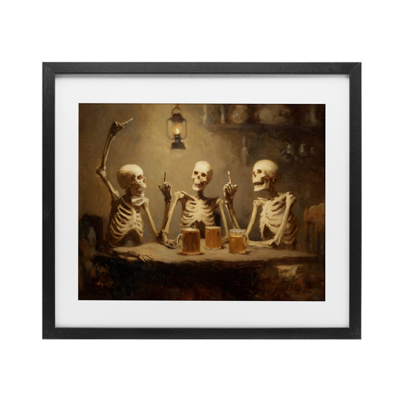 Squelettes buvant à la taverne, reproduction encadrée sous verre, design par Arlington Prints, H 17 po x l 21 po