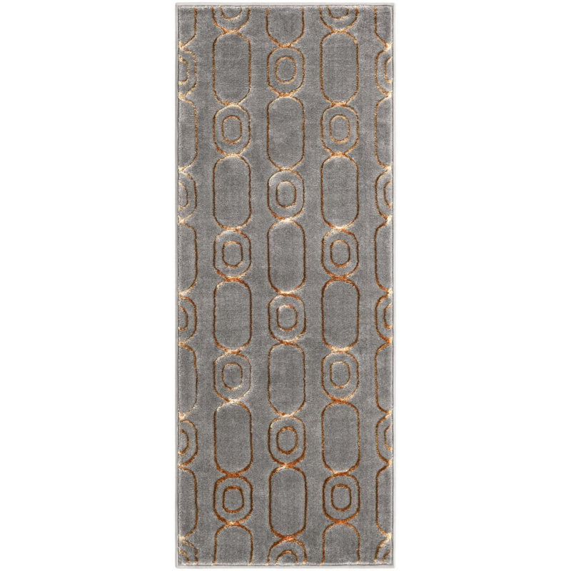 Tapis contemporain gris et gris Vincente, Tapis de couloir 2 pi x 5 pi 1 po