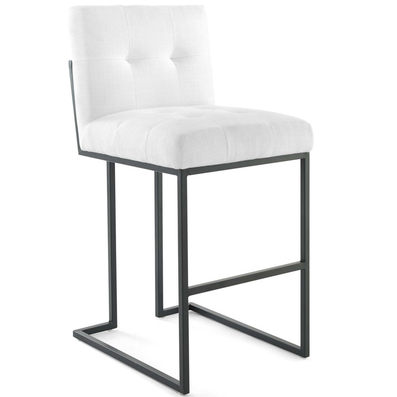 Tabouret de comptoir rembourré en acier inoxydable Privy, Blanc, Tabouret de bar (siège d'une hauteur de 27,5 po)