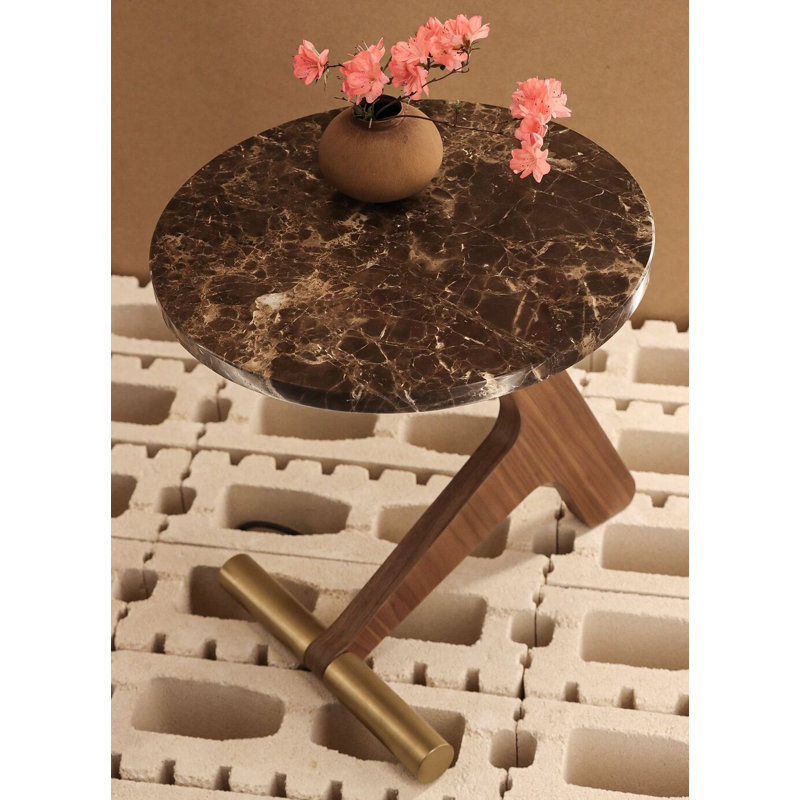 Puntero Marble End Table, Walnut/Brass, Emperador