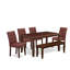 L'ensemble de salle à manger 6 pièces contient une table en bois, un banc et 4 chaises de salle à manger en polyester bourgogne, acajou-767197079-767197076-792730452