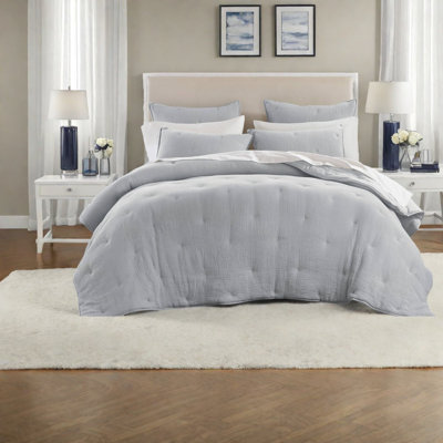 Premium Cotton Gauze Bedding Set, Embroidered Euro Sham, Cozy Blue