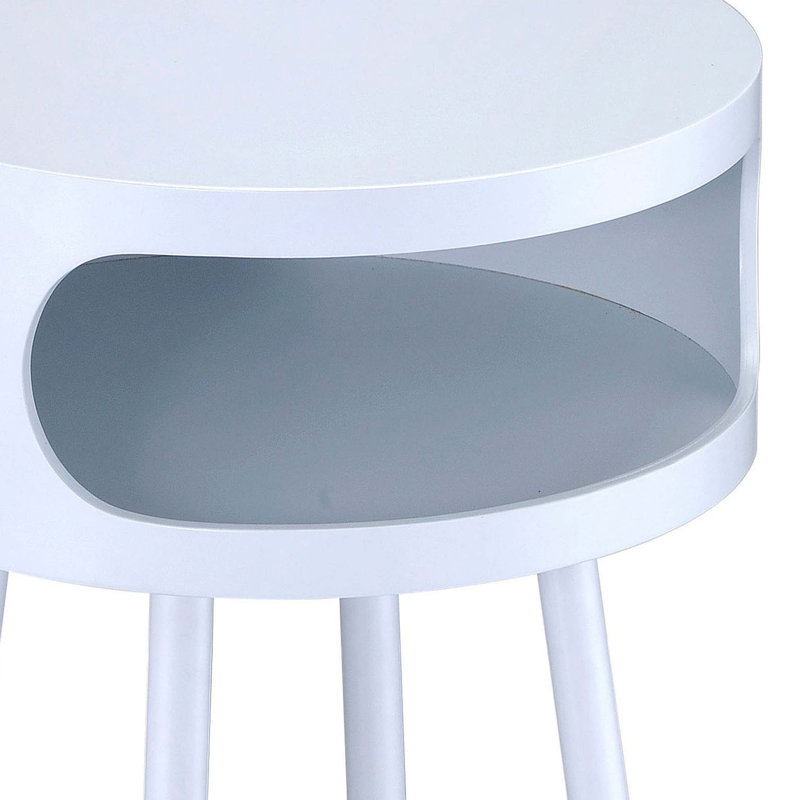 Table de bout ronde blanche et naturelle à 1 tablette