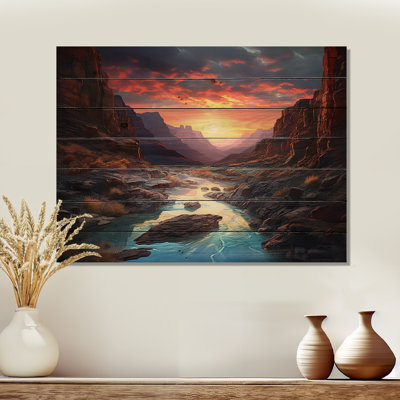 Canyon Canyon Sunset I - art mural en bois de pin sur bois de pin naturel