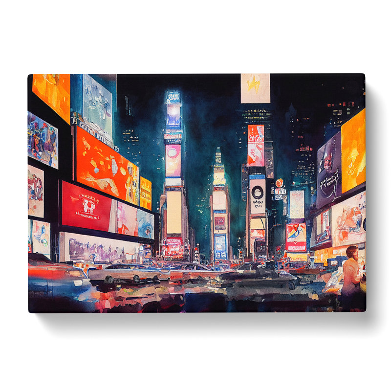 Times Square New York Watercolour Vol.4 - Wrapped Canvas, 40cm H x 60cm W x 3cm D