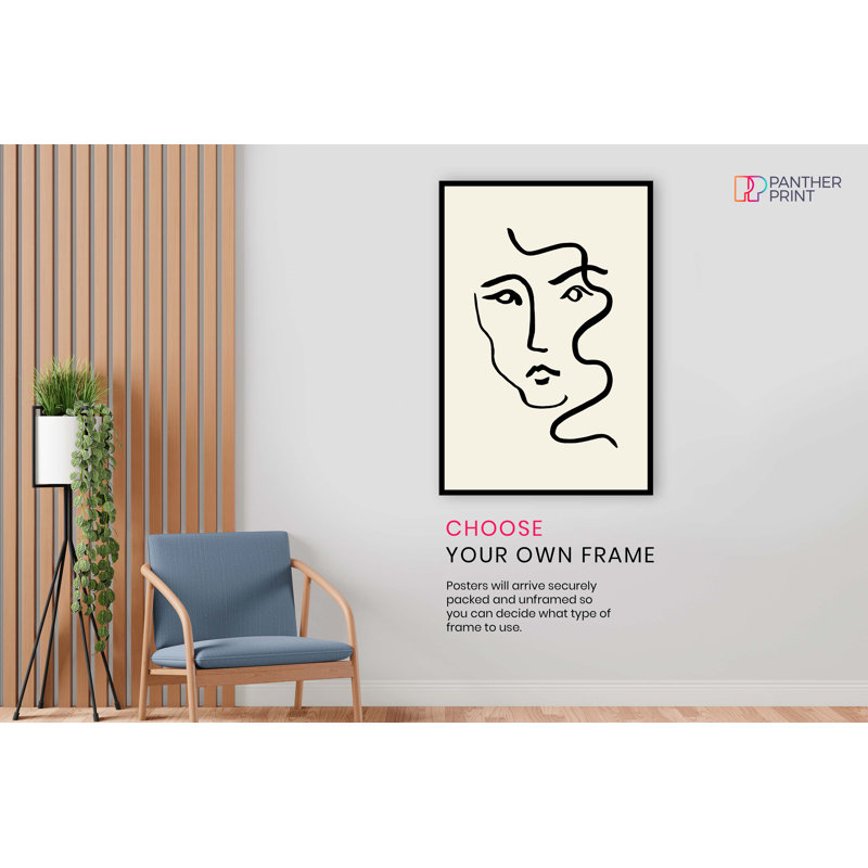 Line Face Portrait Illustration 1 Piece Painting, 91cm H x 61cm W x 0.5cm D
