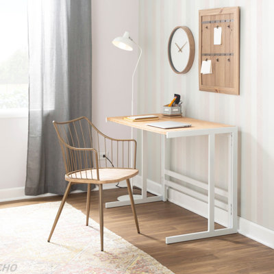 Bureau romain en métal blanc et bambou à grain de bois naturel par Lumisource