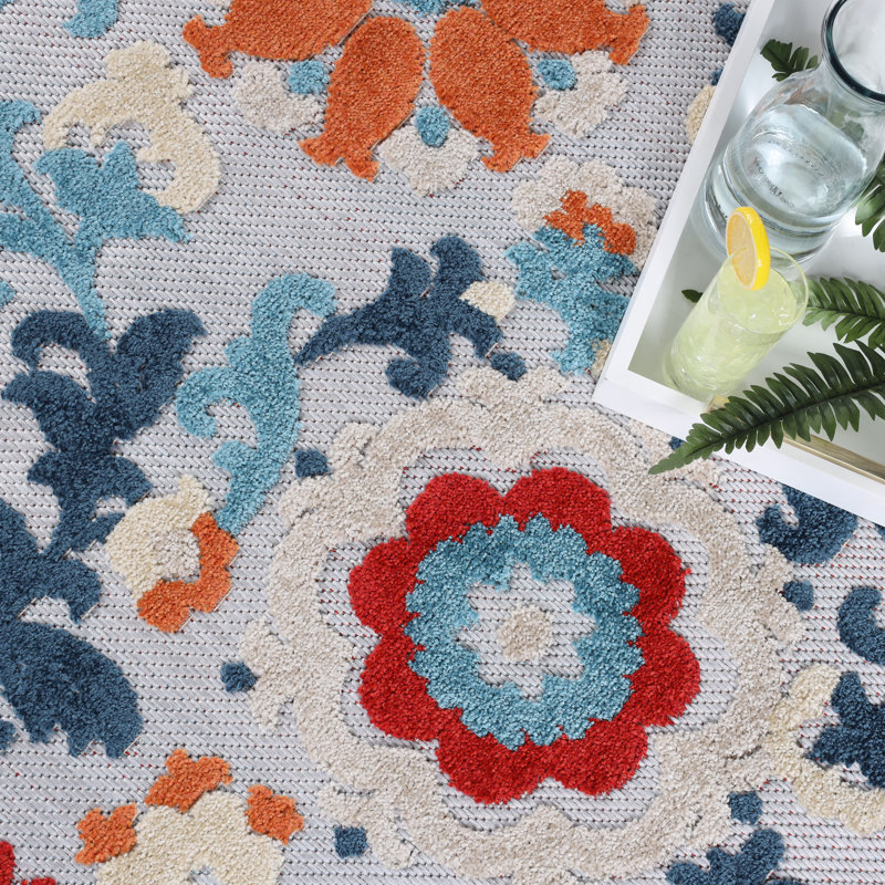 Maelo Petunia Floral Scroll Vintage Indoor Outdoor Patio Garden Area Rug, Rectangle 8' x 10'