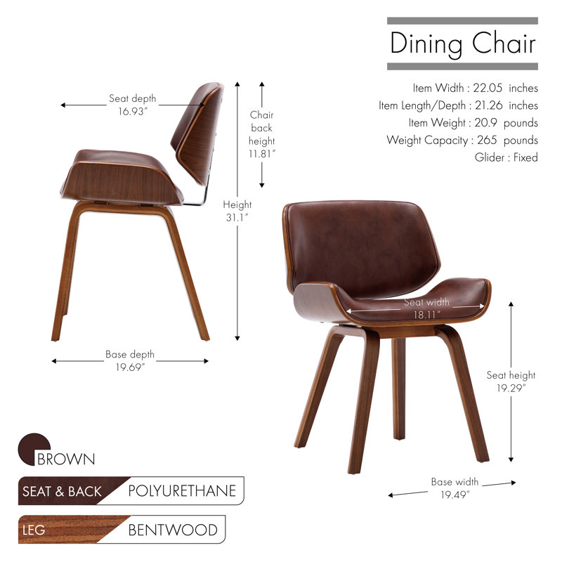 Chaise d'appoint en bois massif Delgardo, Polyuréthane brun