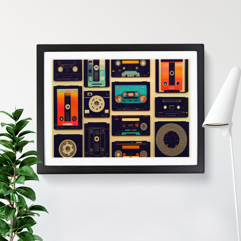 Retro Cassette Tape - Single Picture Frame Painting, Black Framed, 46cm H x 64cm W x 2cm D