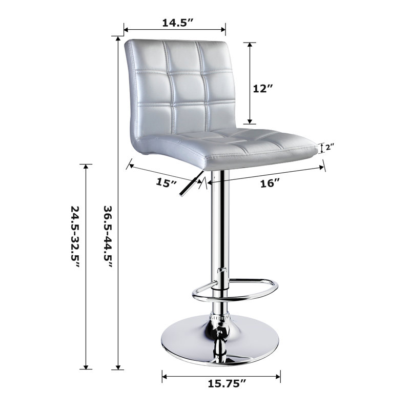 Ludly 32.5" Swivel Upholstered Adjustable Height Counter Stool, Silver, 2