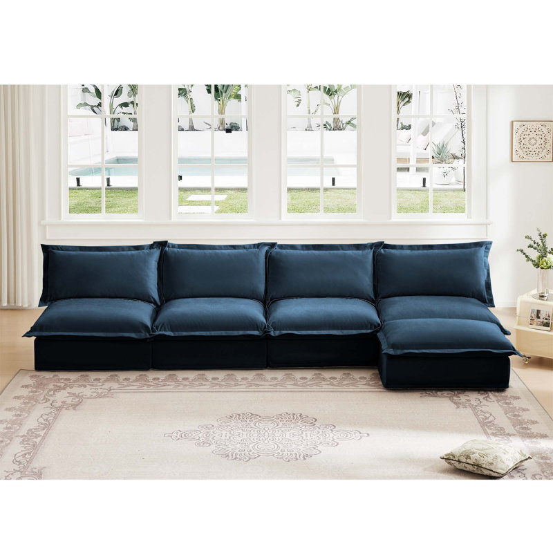 Canapé modulaire polyvalent avec repose-pieds amovible pour le confort du salon, Chenille bleu