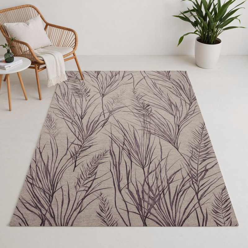 Tapis d'intérieur et d'extérieur gris Botanical, Rectangle 9 pi x 12 pi
