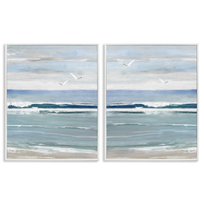 A2-656-Framed " Seagulls Over Beach Waves " by Sally Swatland 2 - Pieces