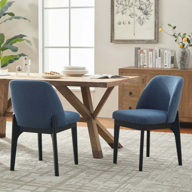 Ensemble de chaises de salle à manger rembourrées en polyester 19,5 po Bason avec pieds en bois massif noir Bason, Bleu, 4