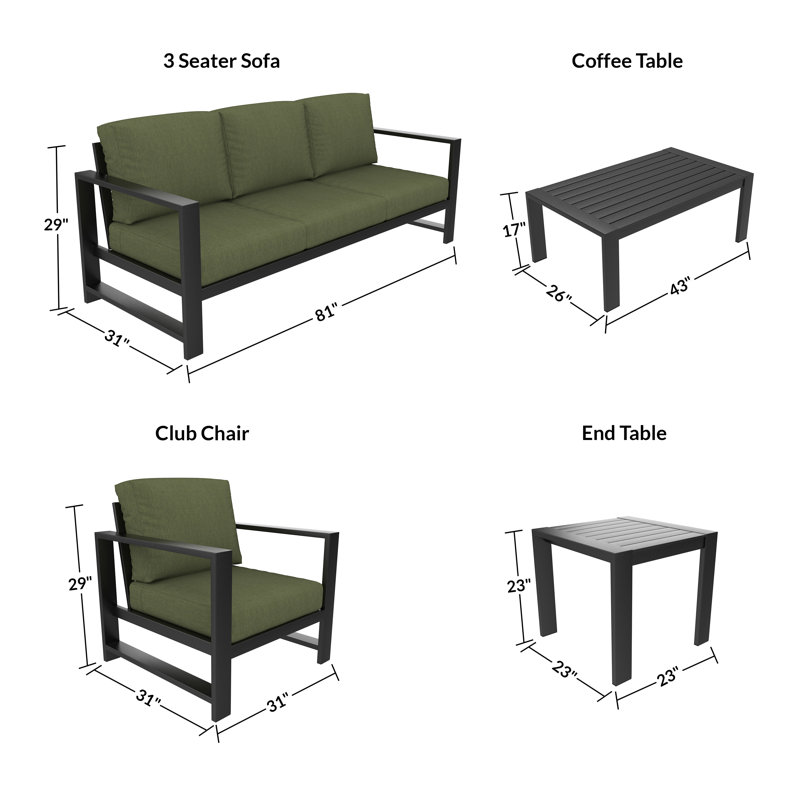 Dulcie 5 Person Seating Set With Sunbrella® Cushions, Green