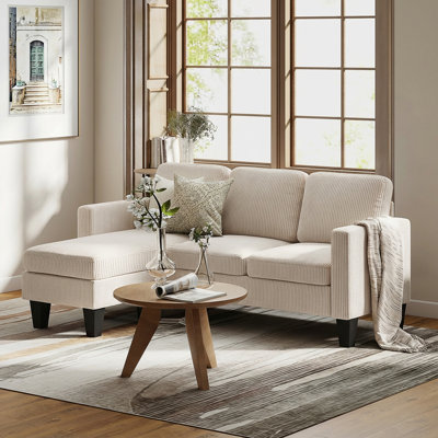 73" Sectional Sofa, L Shaped Couch with Reversible Chaise or Ottoman, Corduroy 3 Seat Sectional Couch for Living Room, Bedroom, Apartment, 2200lb Capa