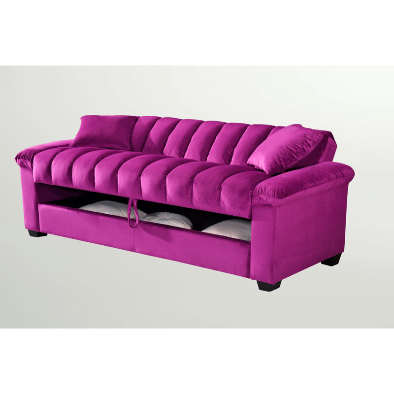 Canapé-lit double en velours avec rangement Biscuit, Violet, H 33,75 po x l 82,7 po x P 35,25 po