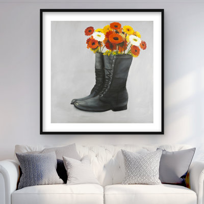 Boots Full of Flowers | Bedroom Shoes Framed Print Decor