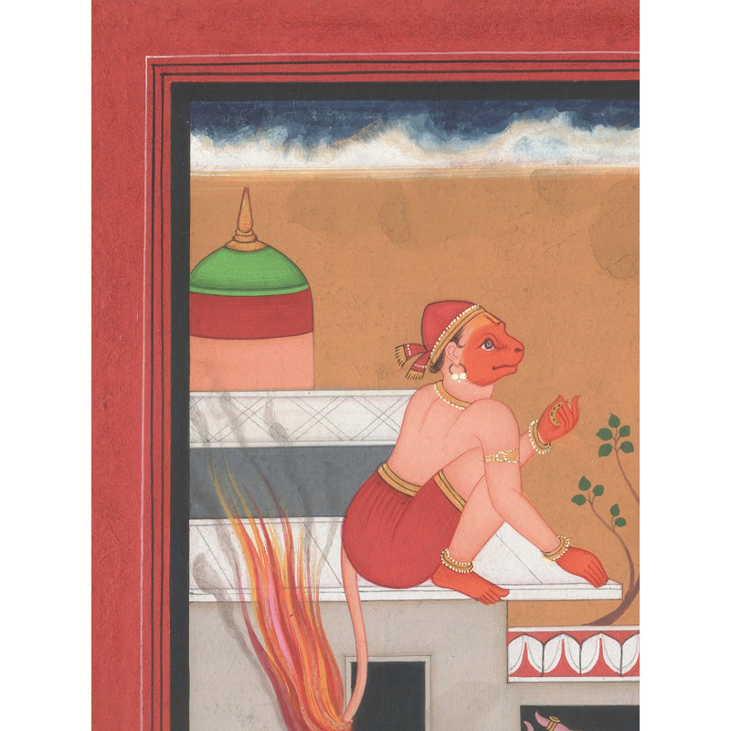 Lank Dahan par Hanuman Ji | Pigments naturels sur papier | Par Muhammad Waseem