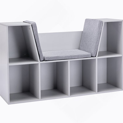 Bibliothèque pour 6 enfants avec coin lecture et coussin, rangement polyvalent pour chambre à coucher