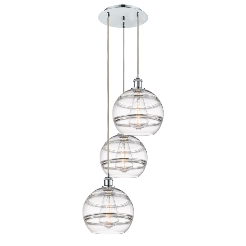 Luminaire suspendu en grappe à 3 lumières Chartoff, H 35,63 po x l 16,5 po x P 16,5 po, Transparent, Chrome poli