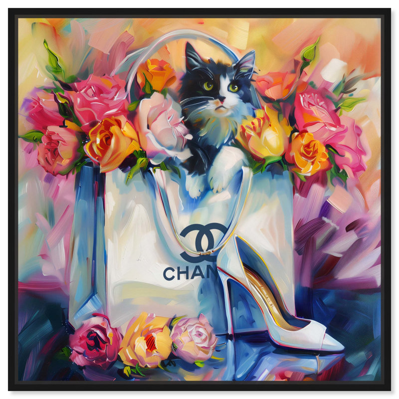 Toile «Bold Kitty», impression sur toile par Art Remedy, Cadre noir, 13" H x 13" W