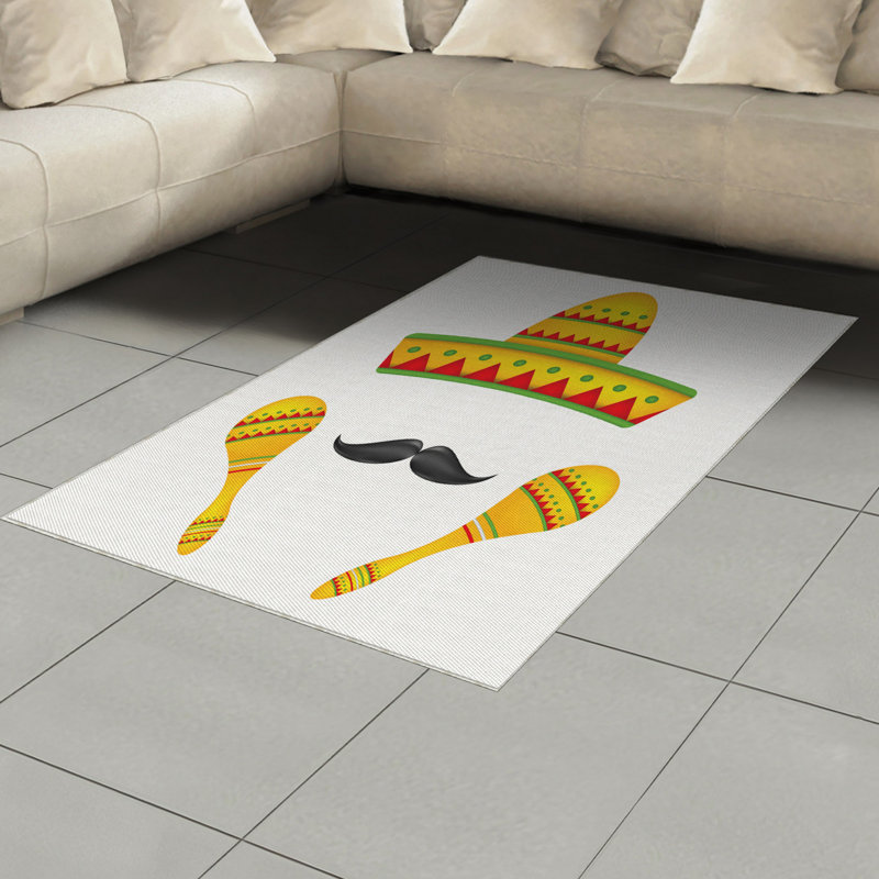Tapis décoratif mexicain à haute densité à longs fils en fibre de polyester, Rectangle— 4 pi x 5 pi 8 po